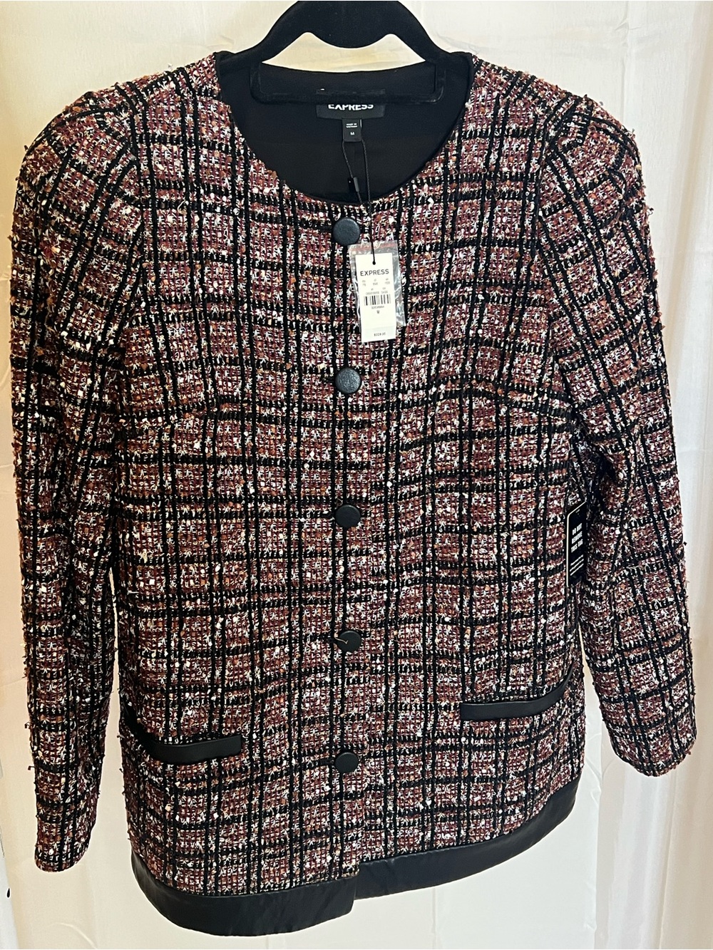 Express Women Metallic Plaid Tweed Jacket – Sz M NWT $228